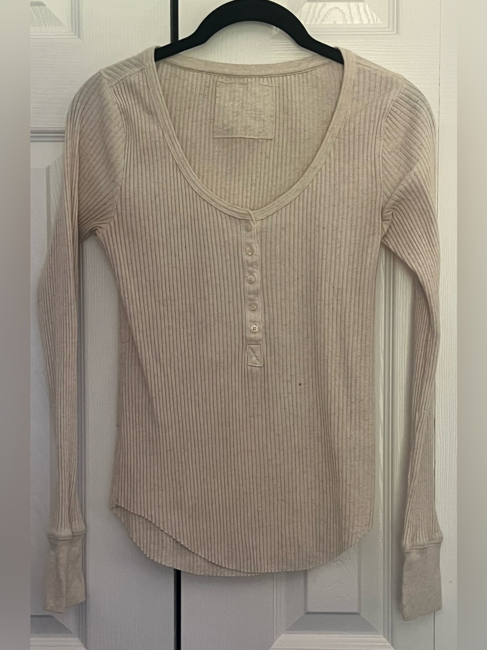 Aerie Essential Henley Layering Long Sleeved Ribbed Tee in Cream